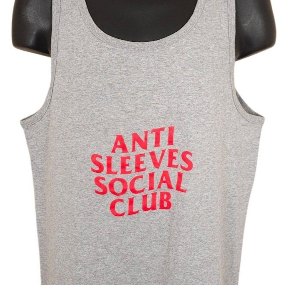 Anti Sleeves Social Club Tank Top Mens Size Medium Gray Funny Humor Joke